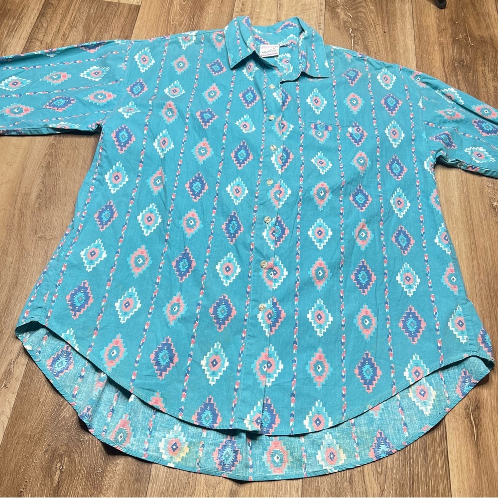 Vintage Men’s NUOVO Western Button Up Long Sleeve Shirt Size M Aztec Print